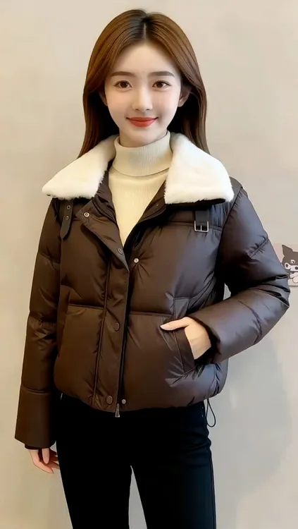 PU皮棉服女冬季爆款2025年新款爆款棉衣短外套羊羔绒毛领拼接棉袄