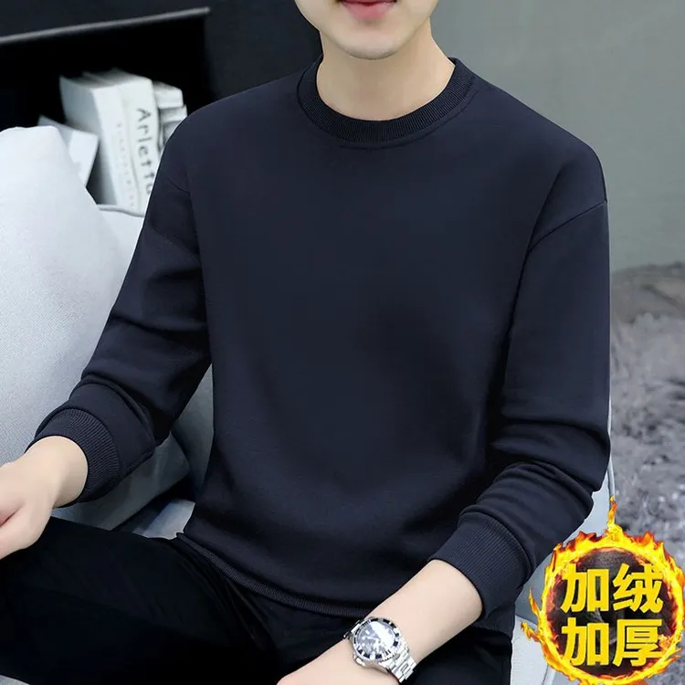 重磅卫衣男秋冬加绒加厚纯色外套男士打底长袖T恤潮牌圆领上衣服