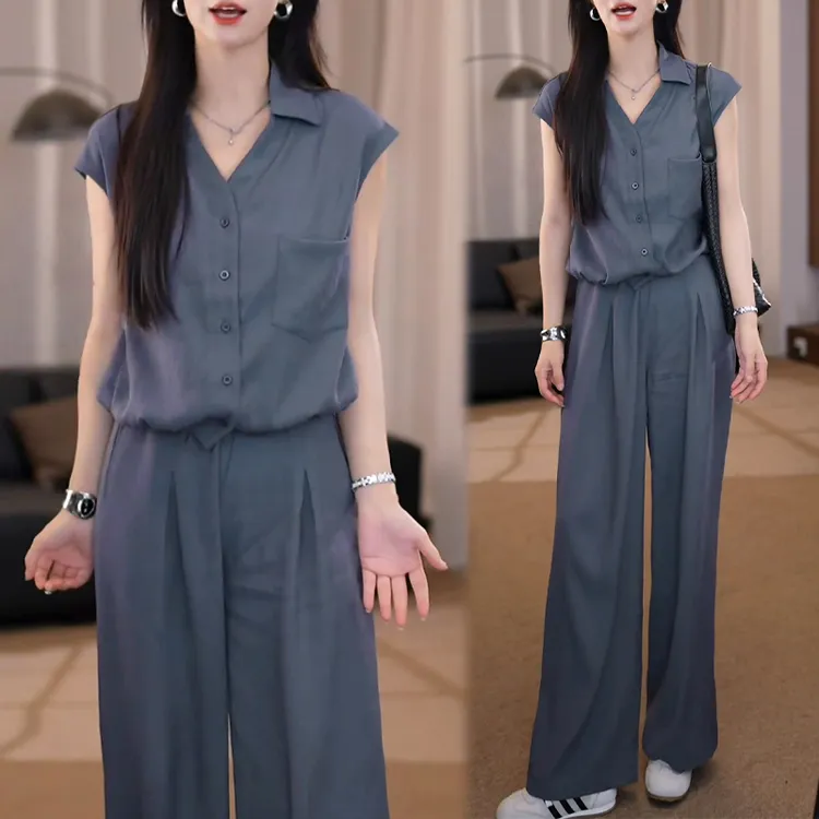 POLO领短袖上衣休闲裤两件套女2025夏季新款小众减龄潮流套装