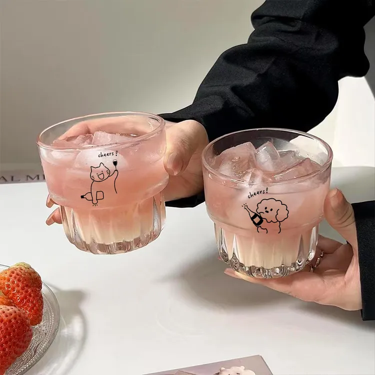 ins风原创可爱小狗玻璃杯喝水杯子牛奶咖啡早餐燕麦杯果汁饮料杯