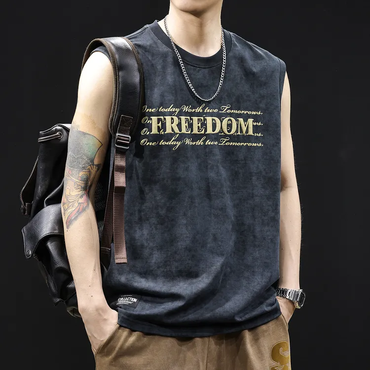 美式重磅纯棉背心2025夏季新款宽松大码跨栏运动坎肩圆领无袖T恤 