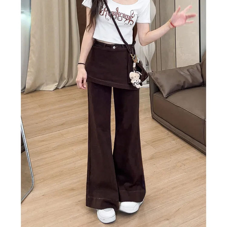211喇叭裙裤女2025早秋新款设计感个性拼接百搭休闲拖地牛仔裤潮