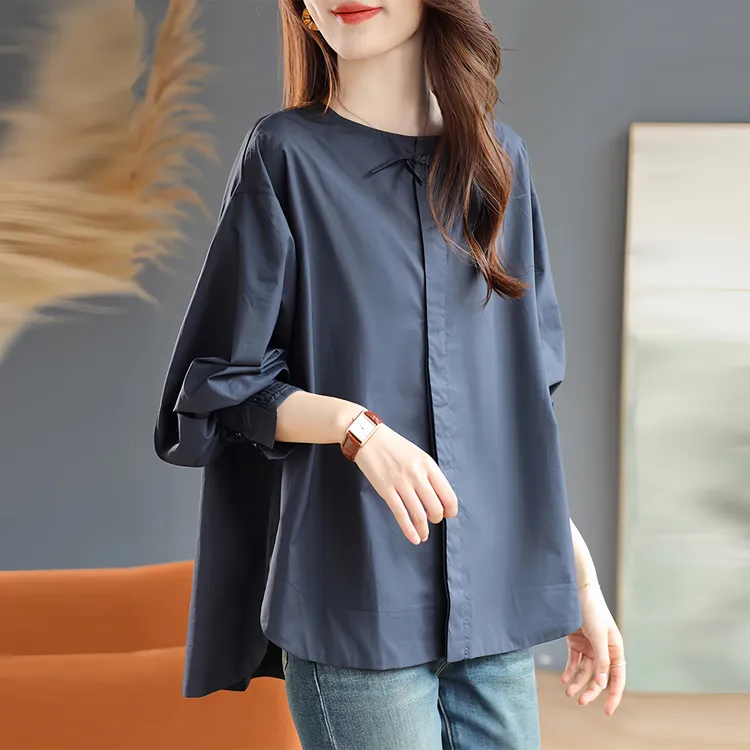 高端纯色长袖女士衬衫2025早秋季新款大码宽松休闲减龄洋气质上衣