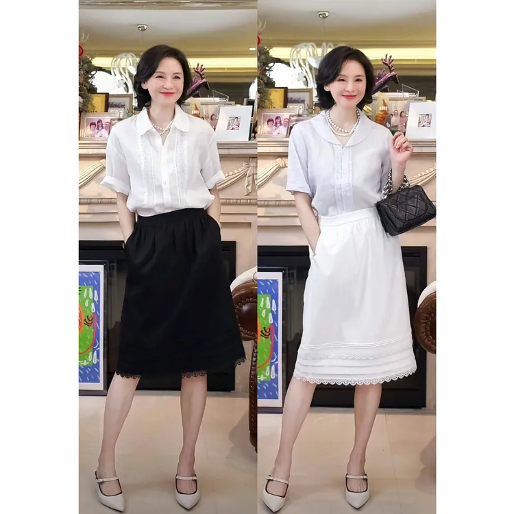 我是摩羯 初恋小白裙 亚麻棉半松紧腰镂空浪漫灵动夏半裙