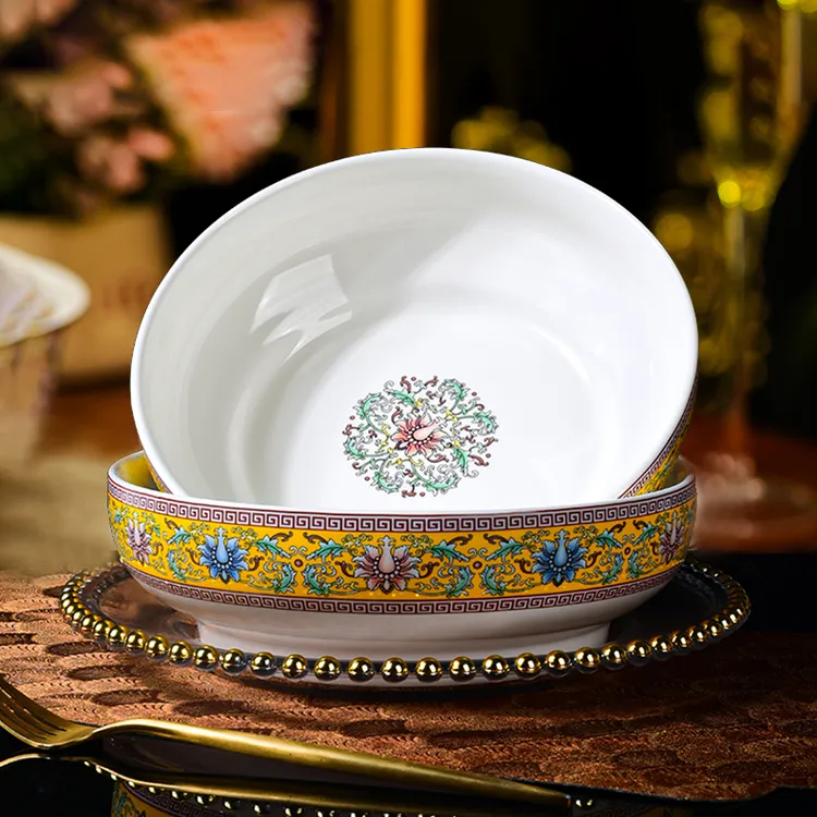 8英寸珐琅彩陶瓷大面碗汤碗2只装釉下彩大号家用陶瓷碗