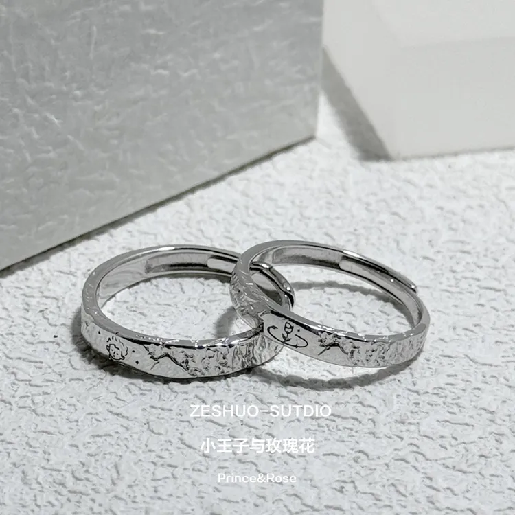 钛钢戒指 ZESHUO小王子与玫瑰花 情侣对戒轻奢小众