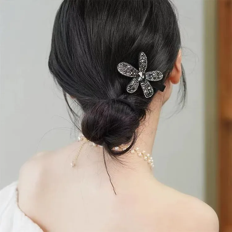 兰壹壹花嫣刘海夹满钻花朵鸭嘴夹韩版轻奢时尚刘海侧边夹发饰
