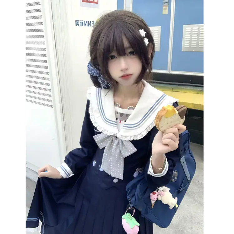 【仓鼠日记】喵太原创正版JK制服水手服长短袖学院风百褶裙花边套装