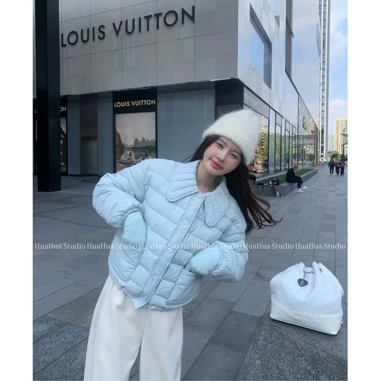 【花花】奶油泡芙~韩式潮流百搭时尚休闲宽松轻薄奶油白鸭绒羽绒服