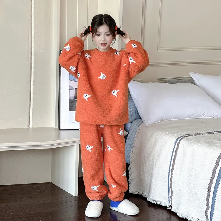 女童睡衣套装2026秋冬新款复合云朵绒家居服套装加厚保暖家居服潮