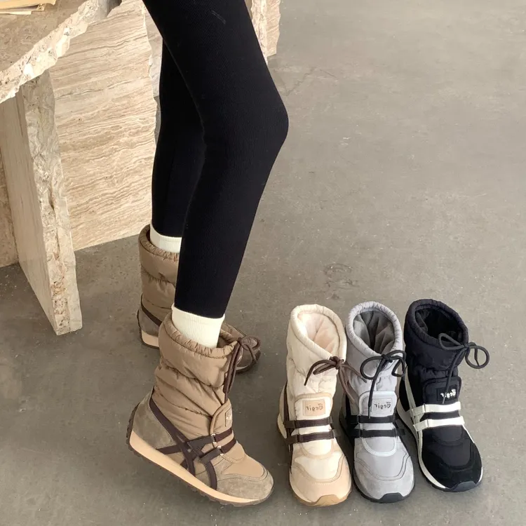 韩版磨砂防滑保暖加绒德训短靴女2025年冬季新款套筒松紧带雪地靴