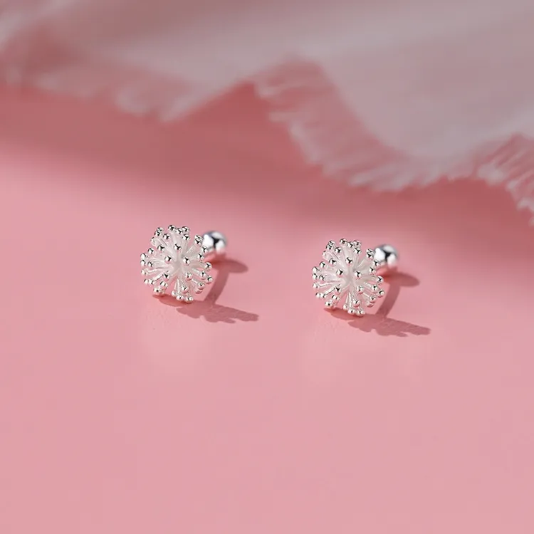 足银耳饰 999纯银螺丝蒲公英耳钉女小众设计耳环轻奢简约气质百搭