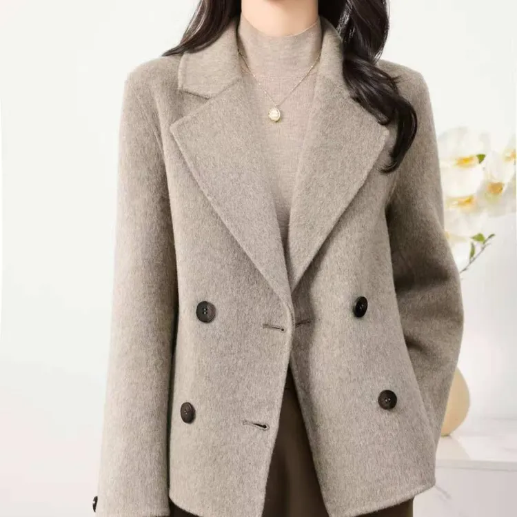 【100%纯羊毛】秋冬新款气质百搭短款双面羊毛大衣短外套黑色时尚