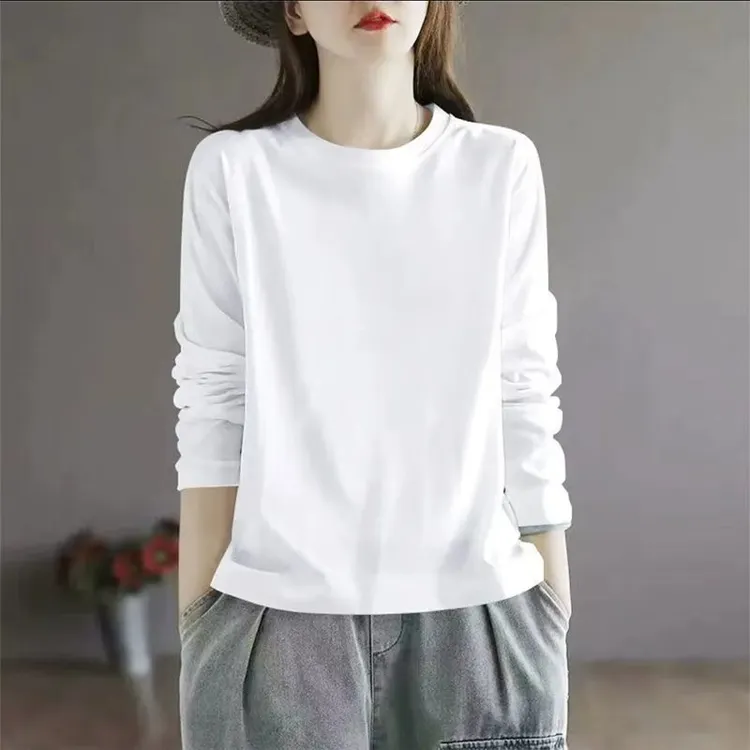 欧货长袖t恤女2025秋季新款韩系爆款宽松纯棉遮肚子上衣打底衫潮