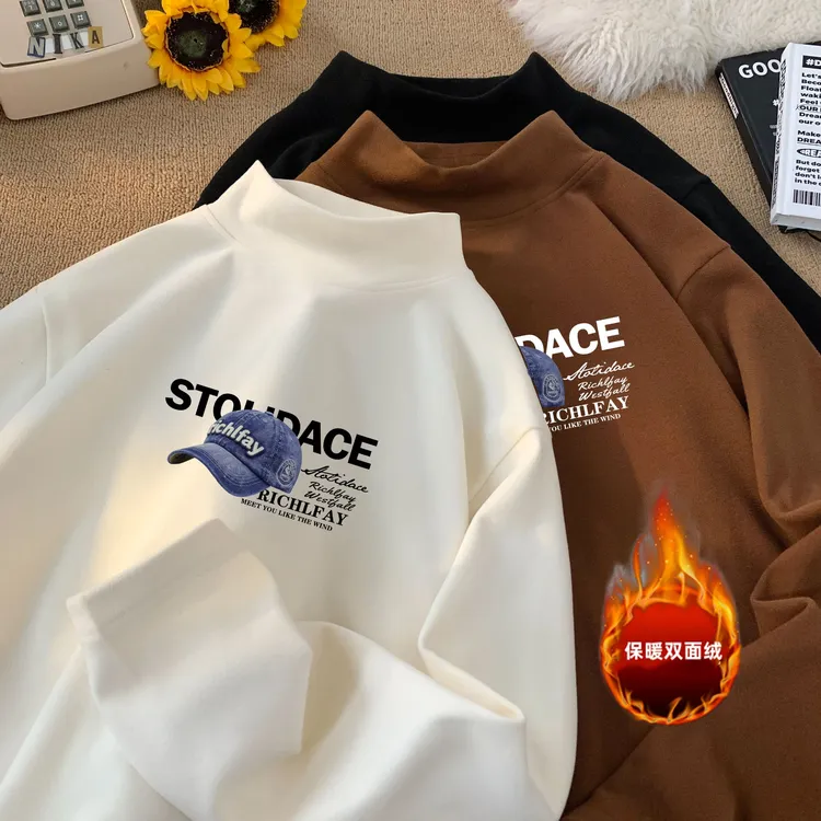 青少年长袖德绒打底衫t恤男初中高中学生男装秋冬双面绒上衣