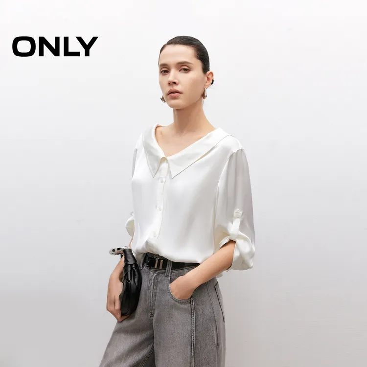 ONLY2025夏季新款优雅气质纯色翻领设计长袖衬衫女|125231003