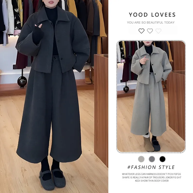 高级感简约复古套装女2025春秋新款港风休闲显瘦外套阔腿裤两件套