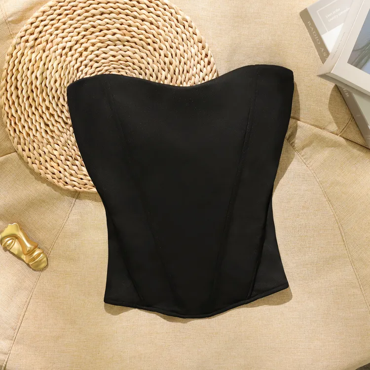 高级感黑色立体鱼骨抹胸上衣束身时尚礼服蹦迪背心女内搭外穿胸垫