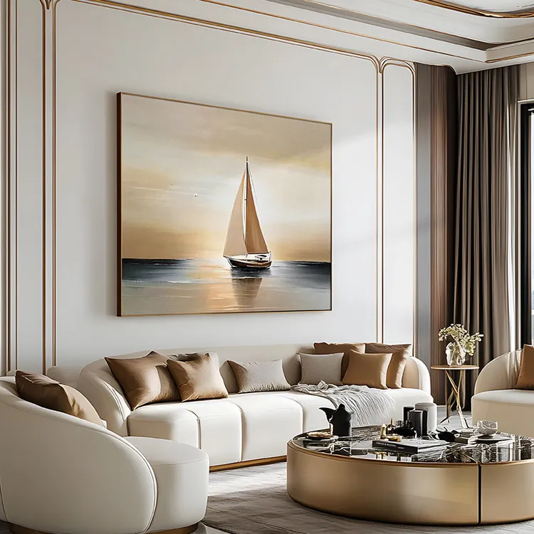 《金帆破晓》一帆风顺客厅沙发背景墙装饰画轻奢横款挂画餐厅壁画