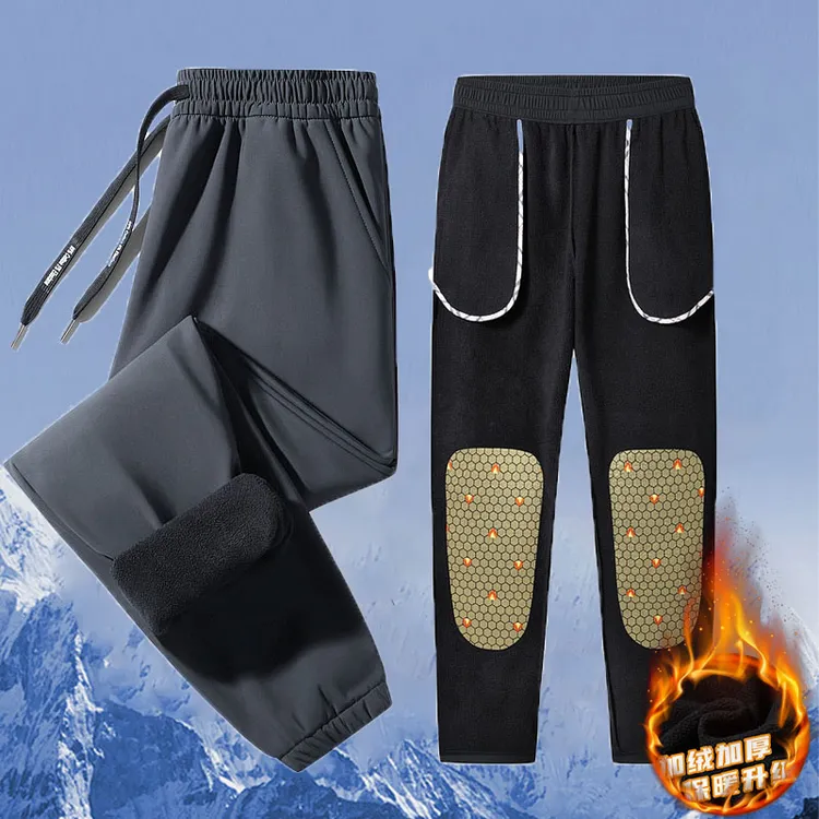 冬季加绒男士防风休闲裤石墨烯保暖护膝高腰弹力防寒户外束脚裤男