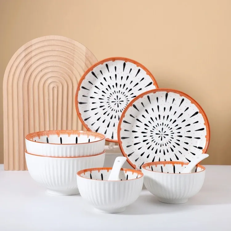 复藤春光4.5英寸竖纹碗10个装加厚网红创意陶瓷吃饭米饭碗