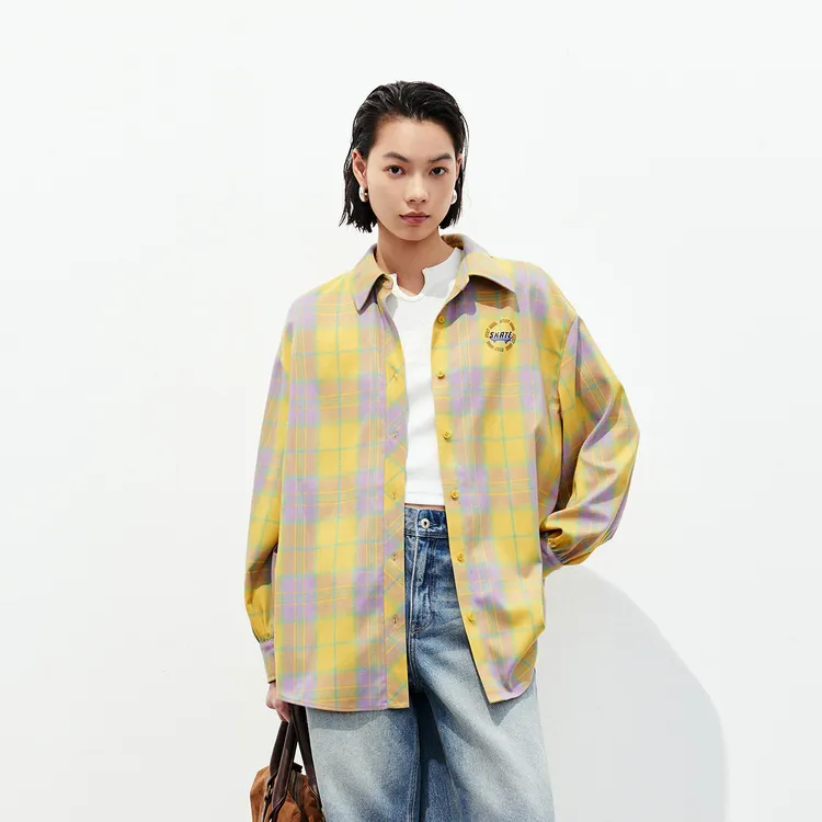 ONLY夏季OVERSIZE格纹宽松落肩袖衬衫女老钱风松弛感|125105023