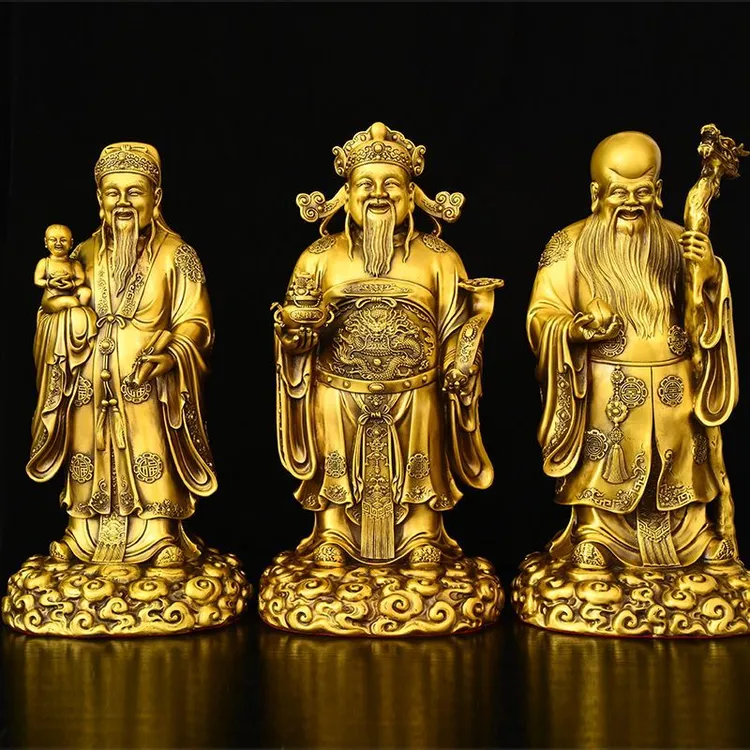 福禄寿纯黄铜三星福星禄星寿星摆件祝寿家用家居神像客厅
