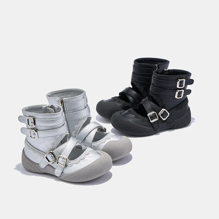 Daphne/达芙妮女童马丁靴秋季单靴复古英伦风中筒皮靴靴子中帮