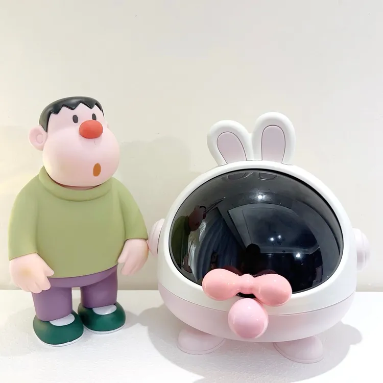 粉球粉蝴蝶结创意可爱兔耳桌面摆件收纳盒防尘翻盖j