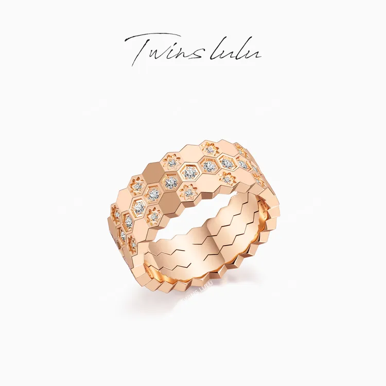 TWINS LULU 925银 出游 秋上新轻奢首饰经典蜂巢多层戒指TSS7699