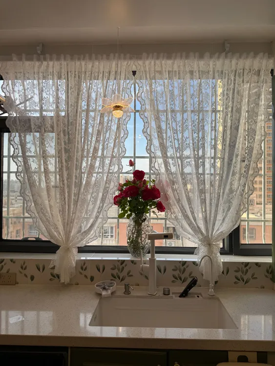 免打孔魔术贴新款厨房窗帘遮挡纱帘