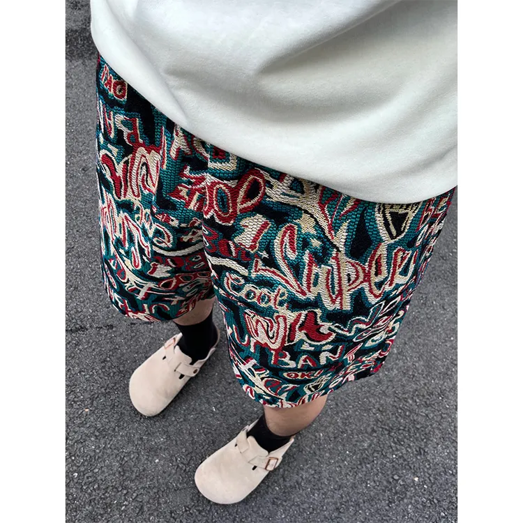 夏威夷民族风短裤男款夏季潮牌运动裤子ins宽松休闲沙滩五分半裤