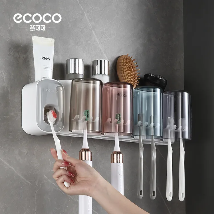 ecoco意可可创意牙刷水杯置物架免打孔漱口杯智能免打孔牙刷架