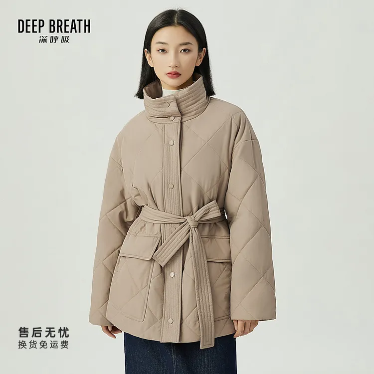 DEEP BREATH深呼吸女装新款立领棉服纯色外套【附腰带】A400926