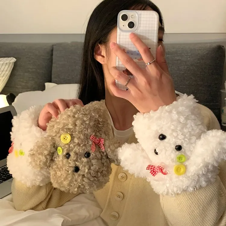 可爱小狗毛绒袖套秋冬耐脏成人衣服防污袖套保暖防寒护袖手袖套HR