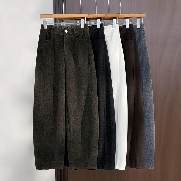 2025年新款软毛呢镰刀裤小直筒秋冬九分裤女宽松休闲裤大码显瘦