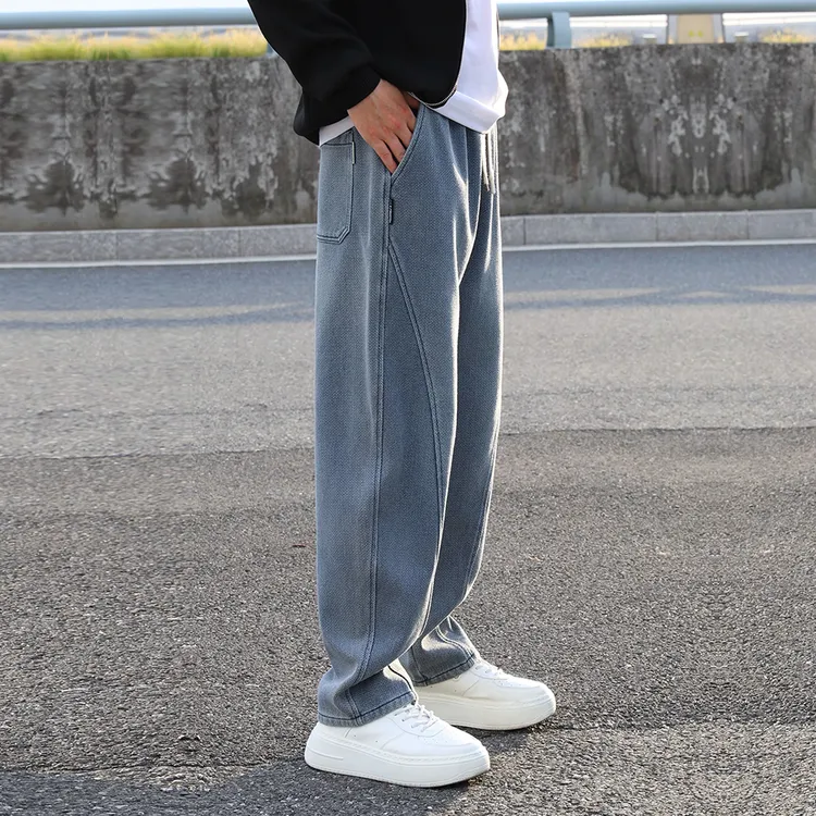 【星空纹】软牛仔裤男秋冬加绒百搭显瘦松紧腰复古水洗加厚休闲裤子