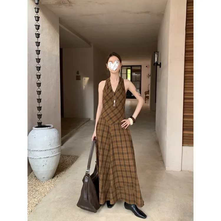 【杭ba专属】美拉德风连衣裙女秋季新款Best U百搭显瘦格纹拼接长裙背心裙