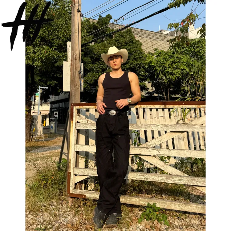 洪合万道重工双膝伐木裤 帆布铆钉水洗工装裤 直筒休闲美式长裤男