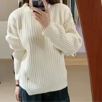特！门店16&9！圆领套头坑条女式针织衫Z00556