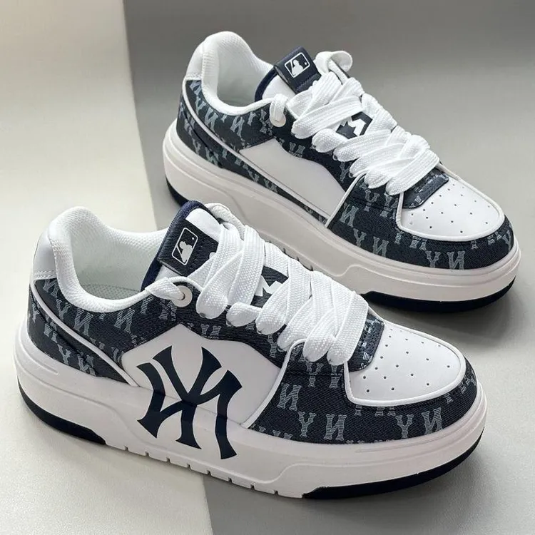 品牌联名何但韩国洋基队ML老花学长魔术白蓝厚底增高男女情侣复古
