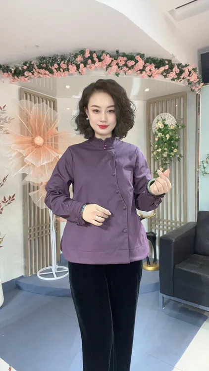 【秋冬加绒】新中式国风高级感纯色木耳边盘扣立领斜扣衬衫7316