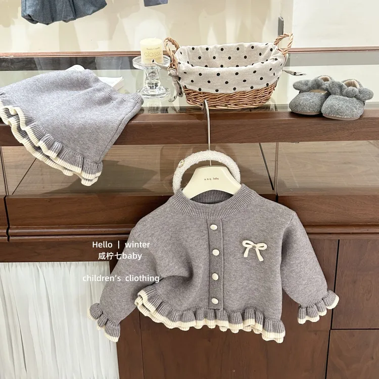 【咸柠七】miu系！2025秋冬新款女童洋气针织套装女宝小香风二件套裙