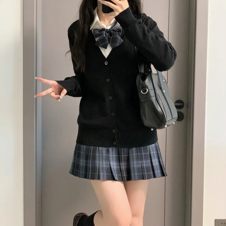 FAVMARTHAjk套装制服正版毛衣开衫套学院风针织外套秋冬女jk叠穿