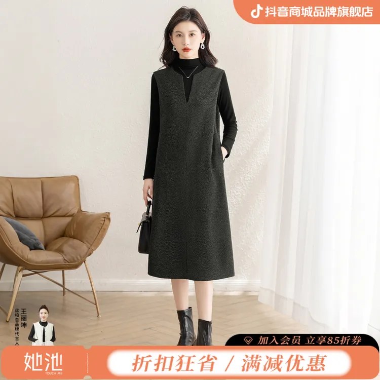 丝柏舍2025秋装新款女装复古修身显瘦中长款背心连衣裙S53R3983L