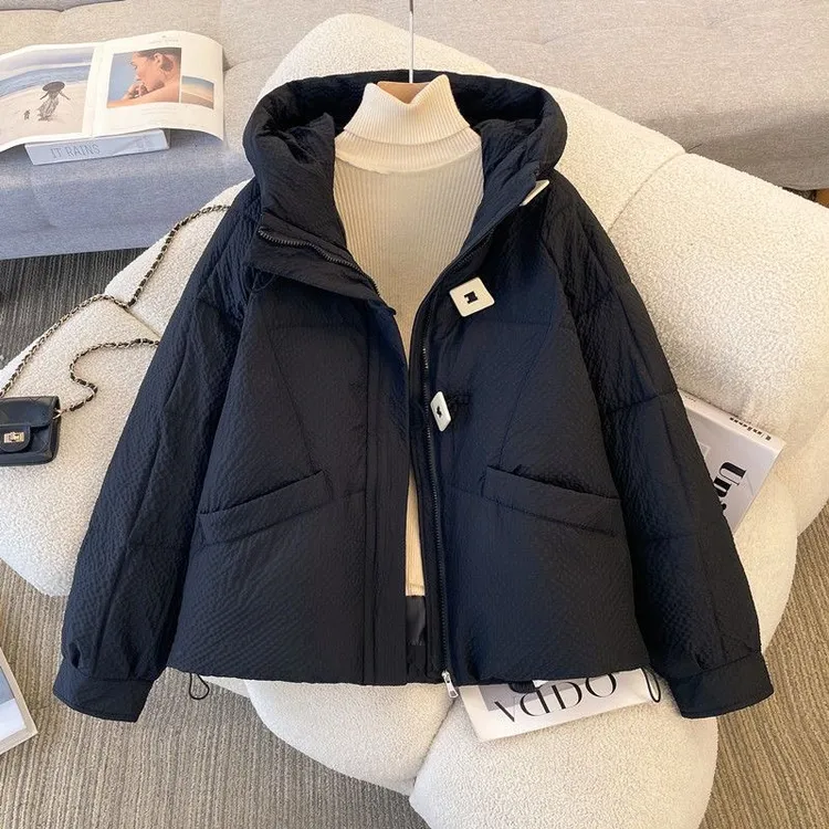 韩版新款宽松连帽面包短款棉袄女2025小个子新款棉服冬季棉衣外套