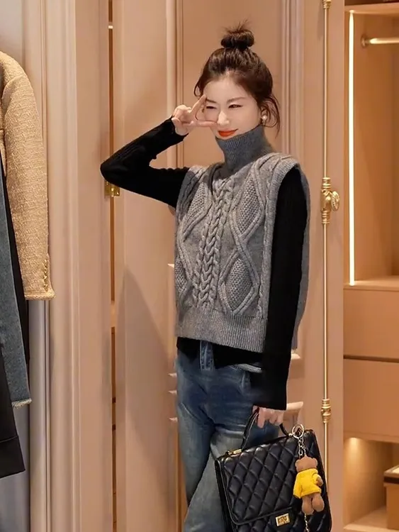 针织马甲高领双面穿坎肩背心2025秋冬新款小香风冬季毛衣春秋女款