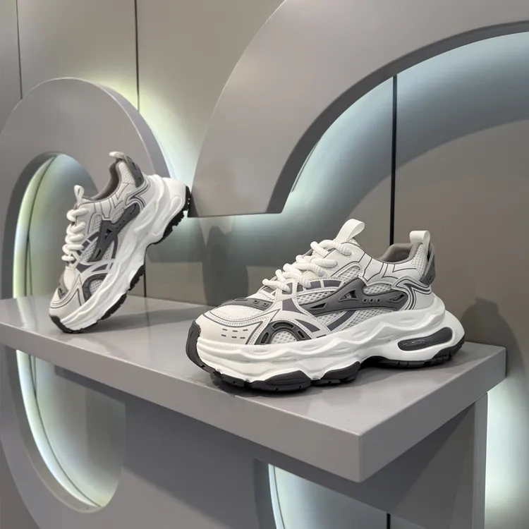 男鞋2025时尚新款男士休闲网面鞋舒适百搭厚底增高潮流拼色老爹鞋