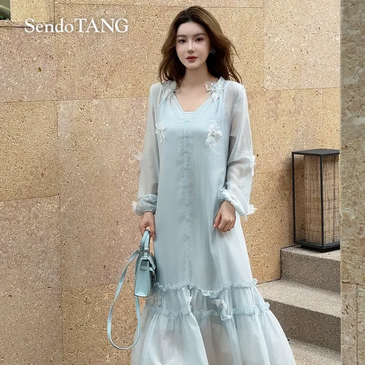 现货巨好看的【蓝宝石】胖多女装新款休闲时尚高级感连衣裙