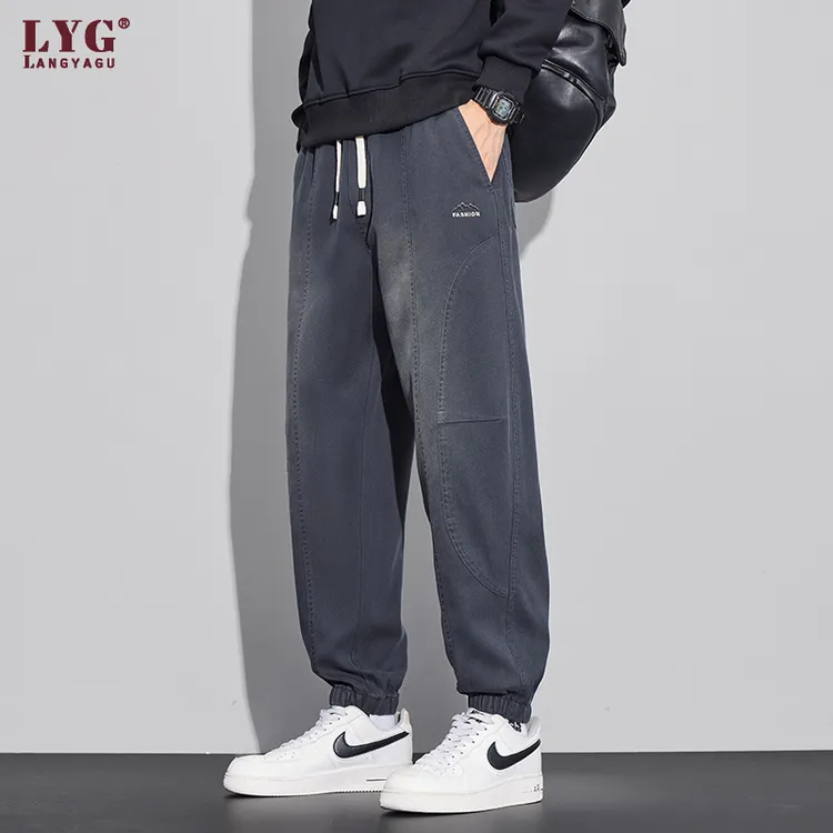 星空纹牛仔裤男士2025秋季新款宽松哈伦束脚裤潮牌拼接休闲长裤子